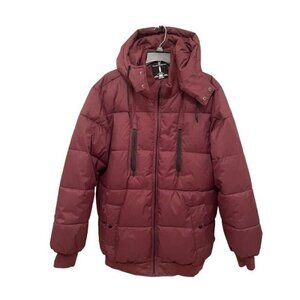 Jeans By Buffalo Men's XL Maroon Puffer Jacket With REMOVABLE Hood & Zipper Pock